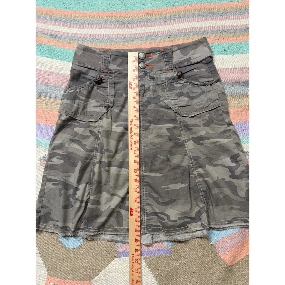 Rewind Y2K‎ Camo Midi Skirt Low Rise Cargo Style Gray Camouflage